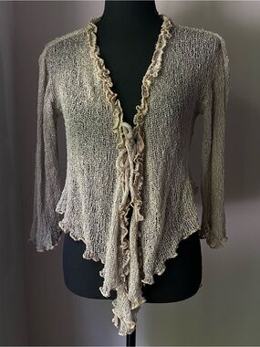 Back Bali Small handwoven mesh ruffle cardigan